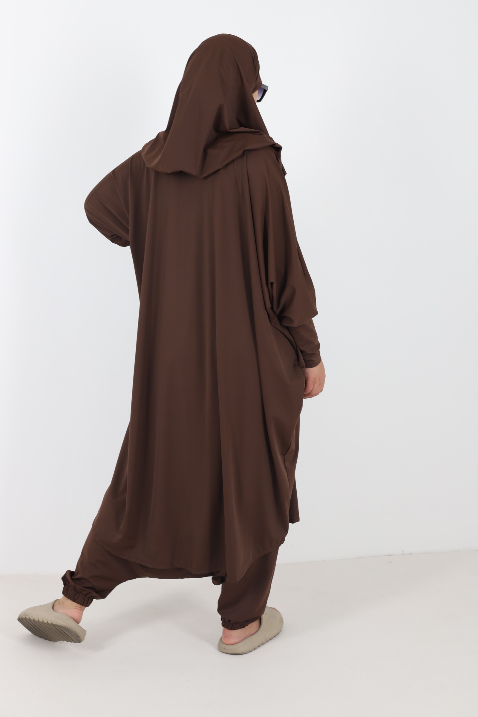 jilbab de bain femme musulmane marron Burkini jilbeb islamique