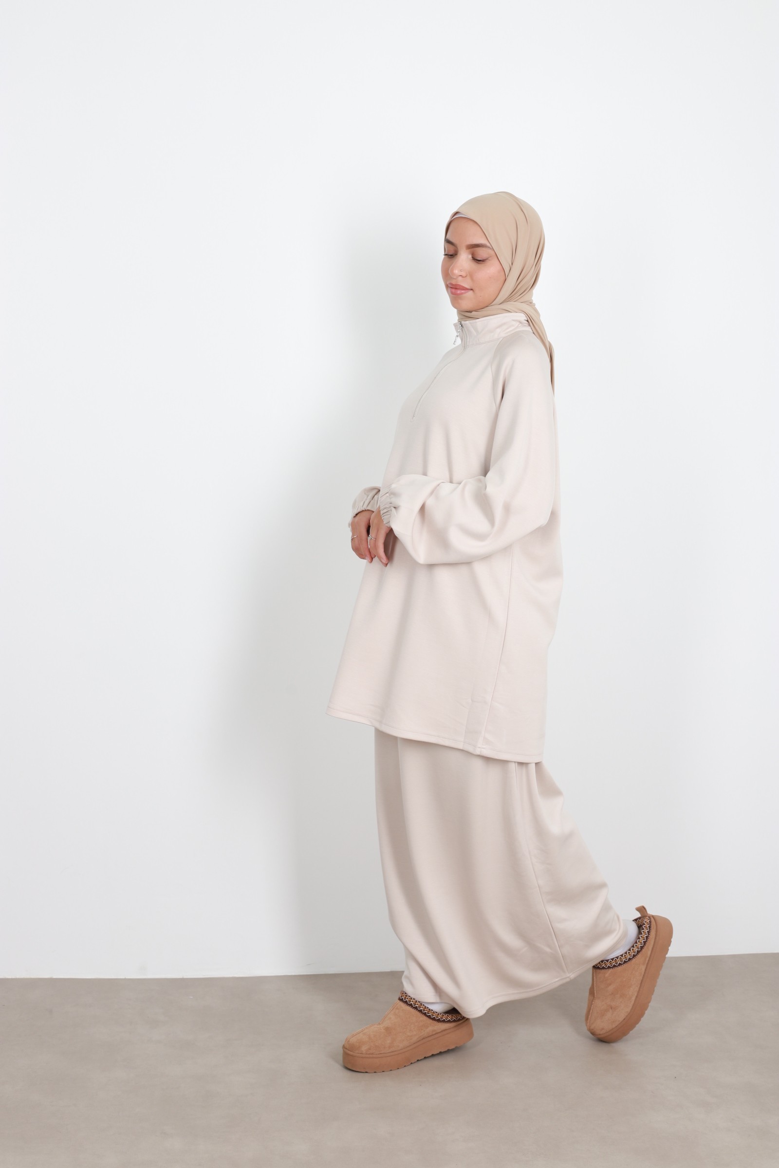 Set woman veiled skirt cream, hijeb woman 2023