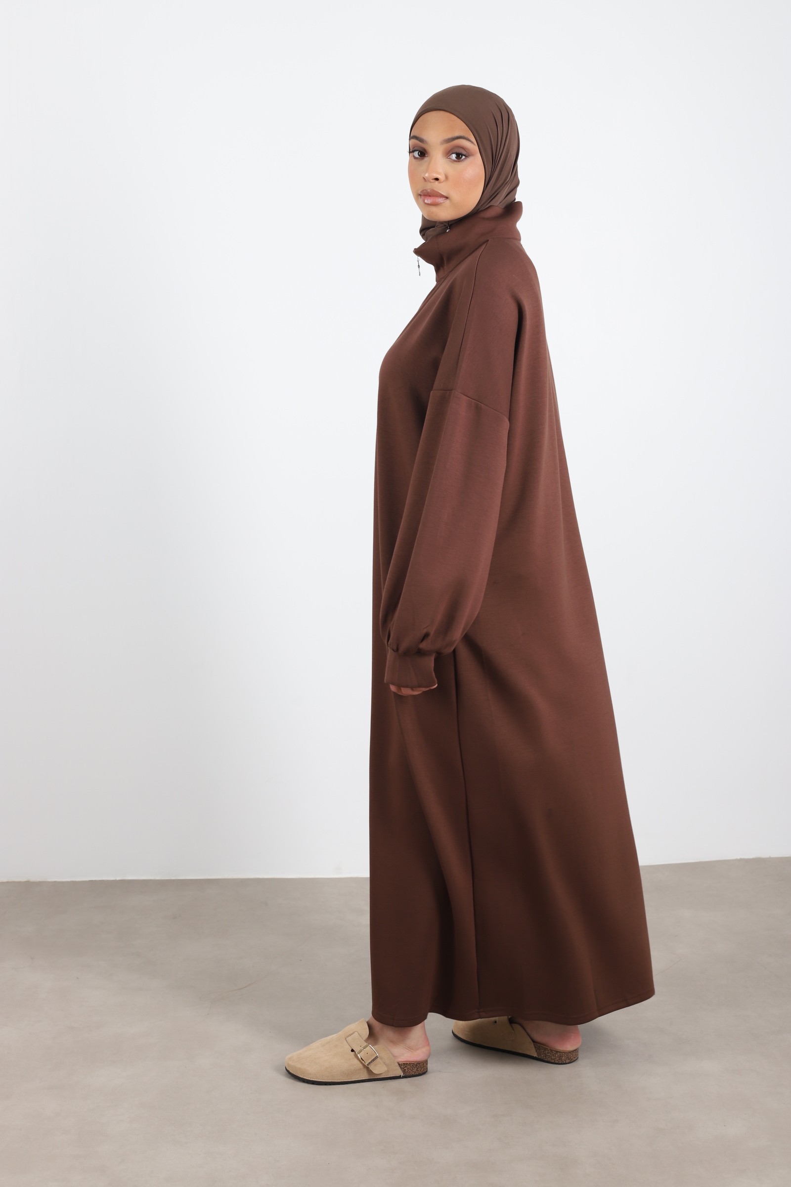 modest fashion long dress with zip