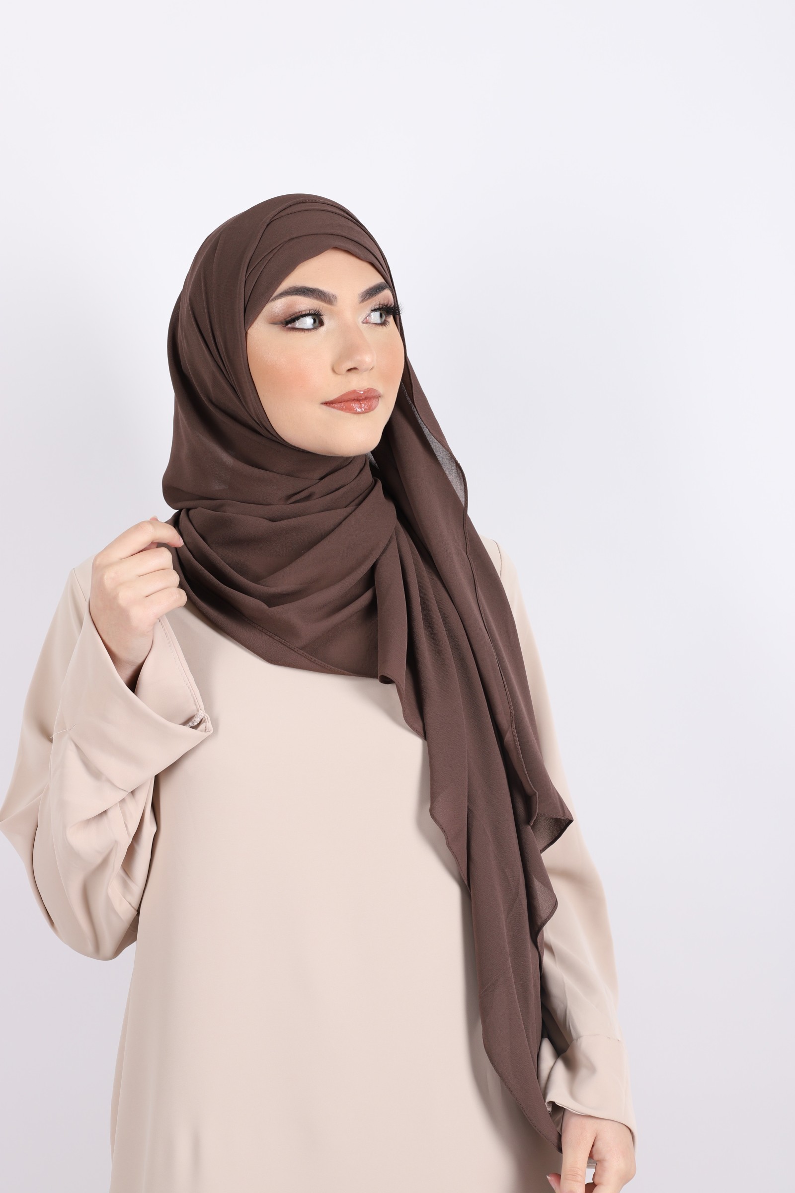 Hijab à enfiler mousseline marron